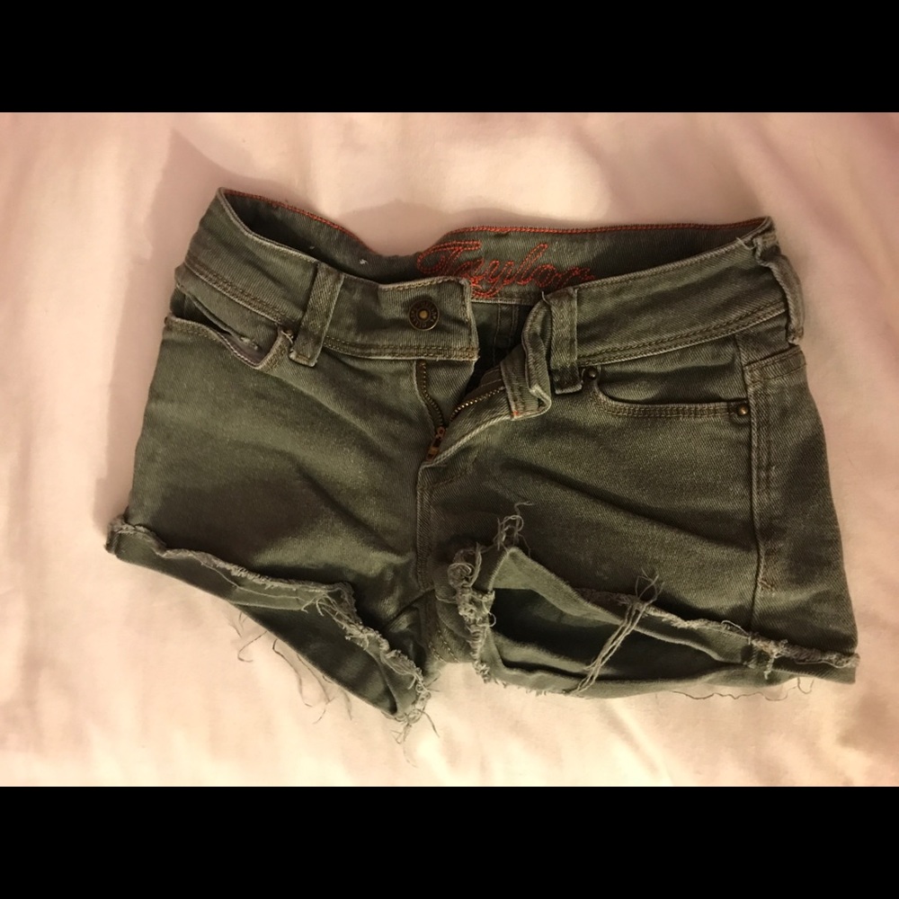 Taylor Olive Green Denim Shorts